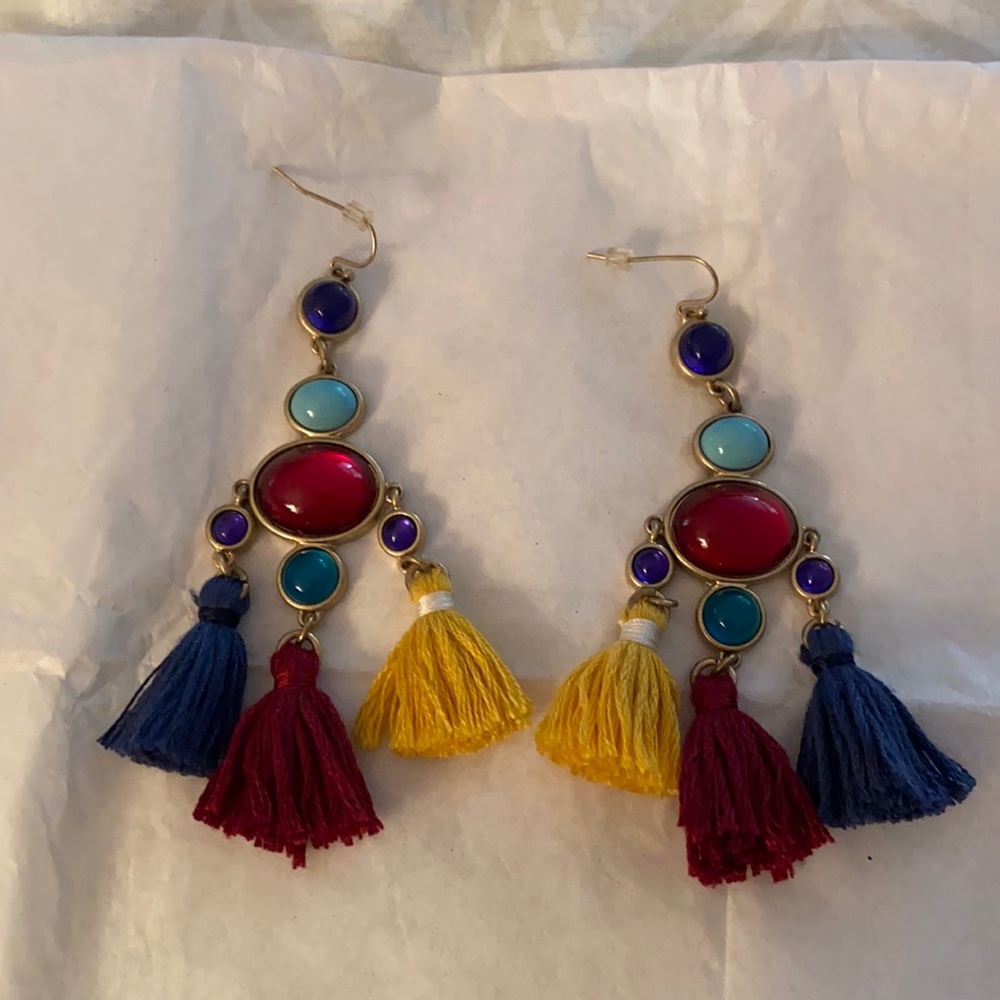 Multi-Color Fringe & Stone Earrings